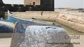  Presentation with morocco - Theme with blue boat in essaouira morocco background and a coral colored foreground