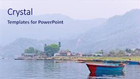  Presentation with boat - Theme featuring blue boat on phewa lake pokhara nepal background and a sky blue colored foreground
