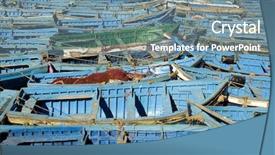  Presentation with boats - Presentation theme featuring blue boats in essaouira port morocco background and a seafoam green colored foreground