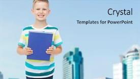  Presentation with early childhood education - Colorful presentation theme enhanced with blue book over city background backdrop and a light blue colored foreground