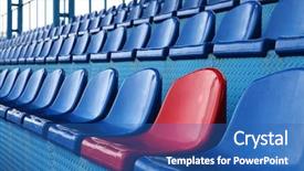 Presentation with sports arena - Presentation theme having blue bottom line - empty plastic seats at stadium background and a ocean colored foreground