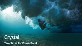  Presentation with wipe - Colorful PPT theme enhanced with blue bottom line - lady surfer struggles during wipe backdrop and a ocean colored foreground