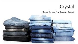  Presentation with piles - Colorful PPT layouts enhanced with blue bottom line - many jeans stacked backdrop and a white colored foreground