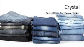  Presentation with piles - Beautiful PPT layouts featuring blue bottom line - many jeans stacked backdrop and a white colored foreground