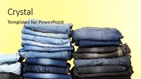  Presentation with pile of stacked firewood prepared - Slides enhanced with blue bottom line - many jeans stacked background and a blonde colored foreground