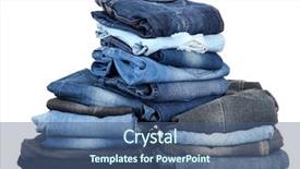  Presentation with pile of stacked firewood prepared - Audience pleasing presentation theme consisting of blue bottom line - many jeans stacked backdrop and a ocean colored foreground