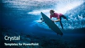  Presentation with blue wave - Presentation theme with blue bottom line - surfers dive under the breaking background and a navy blue colored foreground