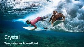  Presentation with ocean wave - Slide set having blue bottom line - two young surfers man background and a ocean colored foreground