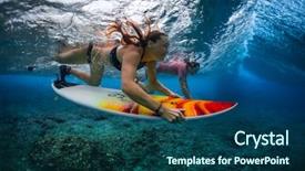  Presentation with ocean wave - Amazing presentation theme having blue bottom line - two young surfers man backdrop and a ocean colored foreground