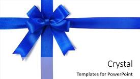  Presentation with blue ribbon - Slides having blue bow isolated on white background and a white colored foreground