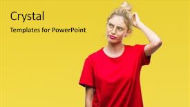  Presentation with glass human head brain - Beautiful PPT theme featuring blue brain - young beautiful blonde woman wearing backdrop and a yellow colored foreground