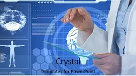  Presentation with transparent screen - Presentation design consisting of blue brain computer - digital composite of midsection background and a teal colored foreground