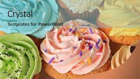 Presentation with cupcakes - Audience pleasing PPT theme consisting of birthday cupcakes backdrop and a seafoam green colored foreground