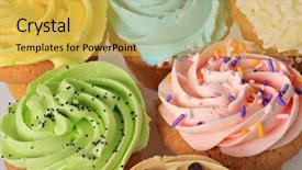  Presentation with cupcakes - Slide set featuring pink blue greens - birthday cupcakes background and a yellow colored foreground