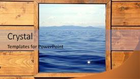  Presentation with window frame - Beautiful PPT theme featuring window seascape view from wooden backdrop and a light blue colored foreground