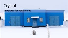  Presentation with winter blue - Beautiful PPT layouts featuring blue building on winter street backdrop and a  colored foreground