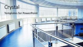  Presentation with modern building - PPT layouts featuring business blue - metal details of an interior background and a light blue colored foreground