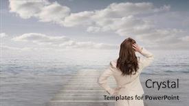  Presentation with base - Presentation with blue business women - composite image of businesswoman standing background and a mint green colored foreground