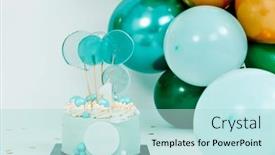  Presentation with elegant party - Slides having blue-cake-and-some-balloons background and a light blue colored foreground