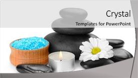  Presentation with blue crystal - Presentation theme with blue candle - spa composition with flower background and a light gray colored foreground