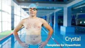  Presentation with swimmer - Theme with blue cap standing on ledge background and a teal colored foreground