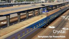  Presentation with railway survey - Cool new slide deck with blue carriages on the railway backdrop and a  colored foreground