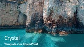  Presentation with greece blue - Cool new PPT theme with blue caves on zakynthos island backdrop and a ocean colored foreground