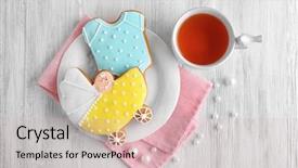  Presentation with baby celebration - Theme with blue celebration - decorative baby cookies with cup background and a  colored foreground