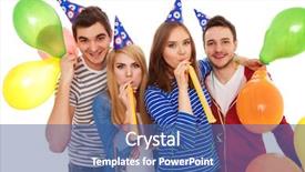  Presentation with birthday celebration - PPT layouts with blue celebration - group of young people having background and a ocean colored foreground