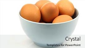 Presentation with ceramic - Audience pleasing slide deck consisting of blue ceramic bowl with brown eggs on a white background backdrop and a light gray colored foreground