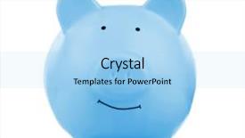  Presentation with piggy bank - Colorful presentation design enhanced with blue ceramic piggy bank isolated backdrop and a light blue colored foreground