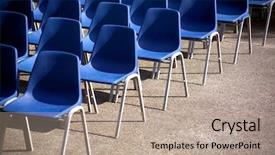  Presentation with chairs - PPT layouts consisting of blue-chairs-in-a-row background and a  colored foreground