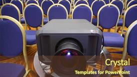  Presentation with blue yellow - Theme featuring blue chairs in bright conference background and a tawny brown colored foreground