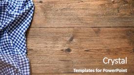  Presentation with checkered tablecloth - Theme with blue checkered tablecloth on wooden background and a coral colored foreground