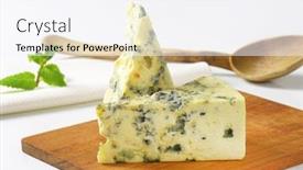  Presentation with blue cheese - Cool new PPT theme with blue cheese on wooden cutting board backdrop and a sky blue colored foreground