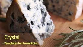  Presentation with blue cheese - Theme consisting of blue cheese with sprigs of rosemary on wooden board background background and a tawny brown colored foreground