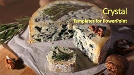  Presentation with blue cheese - PPT layouts enhanced with blue cheese with sprigs of rosemary and nuts on board with sheet of paper and wooden table background background and a tawny brown colored foreground