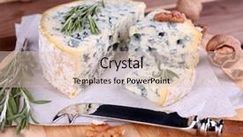 Presentation with blue cheese - PPT layouts enhanced with blue cheese with sprigs of rosemary and nuts on board with knife and wooden table background background and a lemonade colored foreground