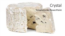  Presentation with blue cheese - Beautiful PPT theme featuring blue cheese with wedge cut isolated on white background backdrop and a white colored foreground