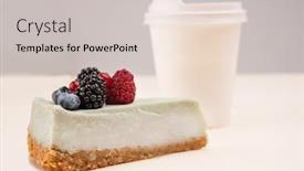  Presentation with cheesecake - Colorful slide set enhanced with blue cheesecake wit berries standing near paper cup isolated backdrop and a lemonade colored foreground
