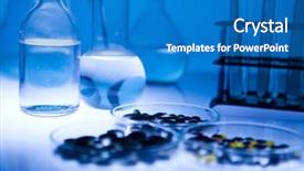  Presentation with vials - Beautiful slide set featuring blue chemistry vials laboratory glassware backdrop and a teal colored foreground