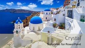  Presentation with beautiful houses - Cool new theme with blue-church-domes-and-white backdrop and a mint green colored foreground