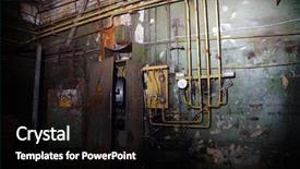  Presentation with industrial - Theme featuring blue circular water design - ominous industrial composition background and a black colored foreground