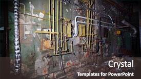  Presentation with industrial textile industry yarn spools - Slides enhanced with blue circular water design - ominous industrial composition background and a dark gray colored foreground