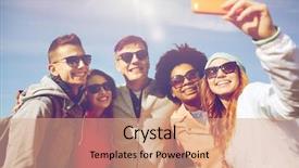  Presentation with friendship - PPT theme with blue city - people leisure friendship and technology background and a coral colored foreground