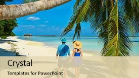  Presentation with tropical beach party - Colorful theme enhanced with blue clothes on a tropical backdrop and a lemonade colored foreground