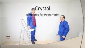  Presentation with construction tools - Presentation theme featuring blue clothes on ladder background and a light gray colored foreground