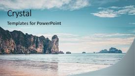  Presentation with sand ocean - PPT theme featuring calm ocean the limestone cliff background and a light blue colored foreground