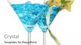  Presentation with ice blue - Cool new theme with blue cocktail in martini glasses with ice isolated on white backdrop and a white colored foreground