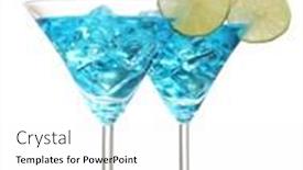  Presentation with ice blue - Slides having blue cocktail in martini glasses with ice isolated on white background and a white colored foreground
